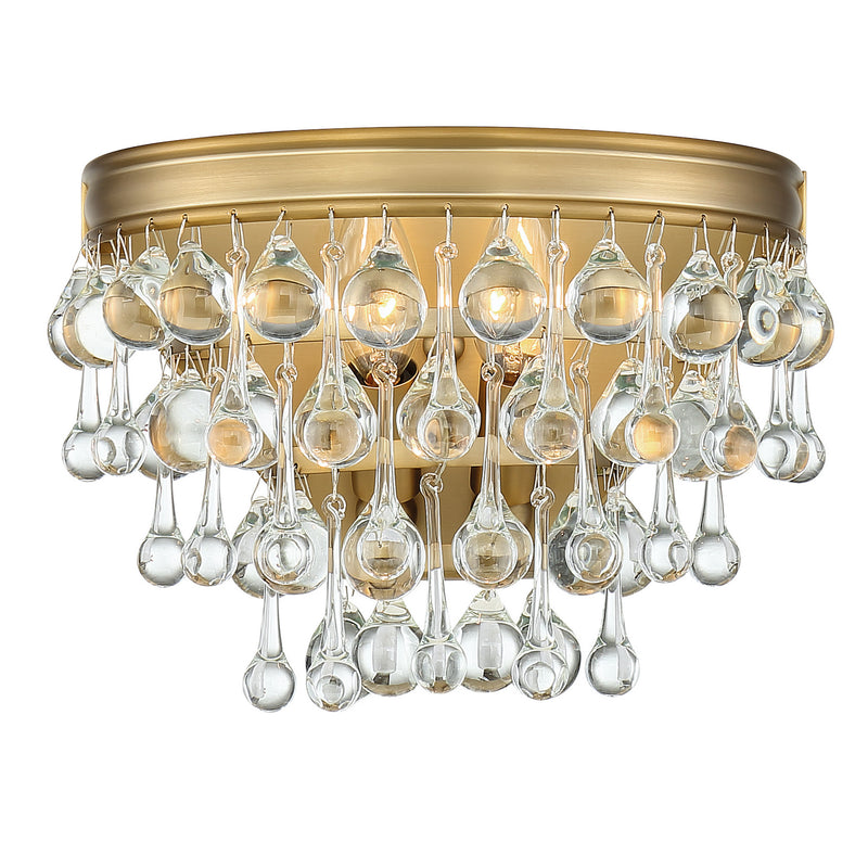 Calypso 2 Light Wall Mount in Vibrant Gold with Clear Glass Drops Crystal