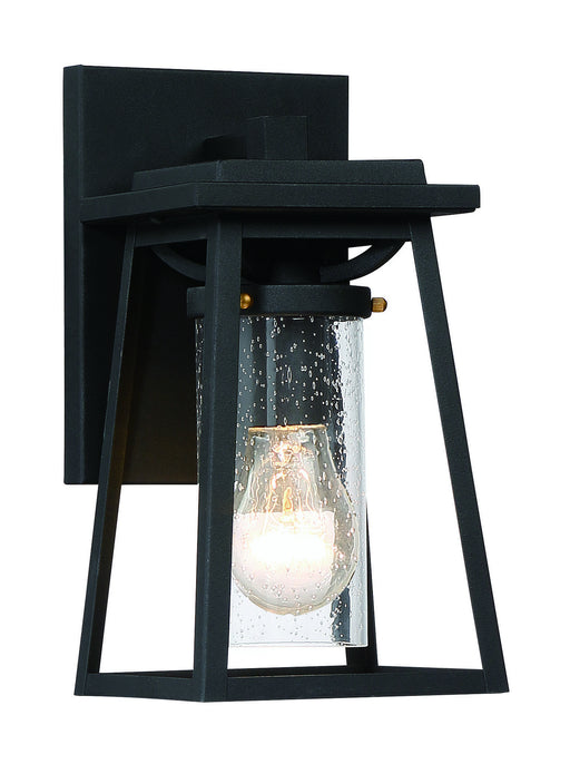Lanister Court 1-Light Outdoor Wall Sconce in Coal with Gold & Clear Seeded Glass