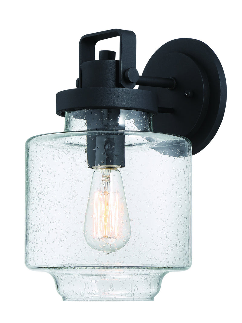 Rosecrans 1-Light Outdoor Wall Mount in Coal & Clear Seedy Glass