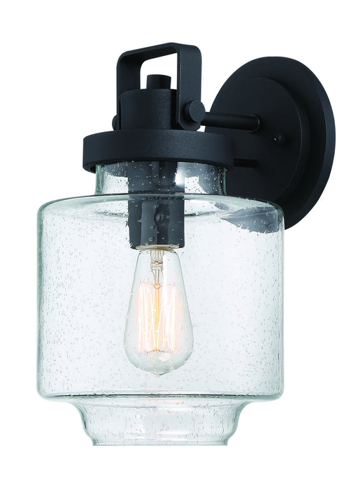 Rosecrans 1-Light Outdoor Wall Mount in Coal & Clear Seedy Glass