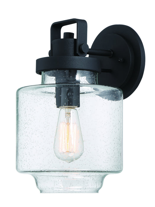 Rosecrans 1-Light Outdoor Wall Mount in Coal & Clear Seedy Glass
