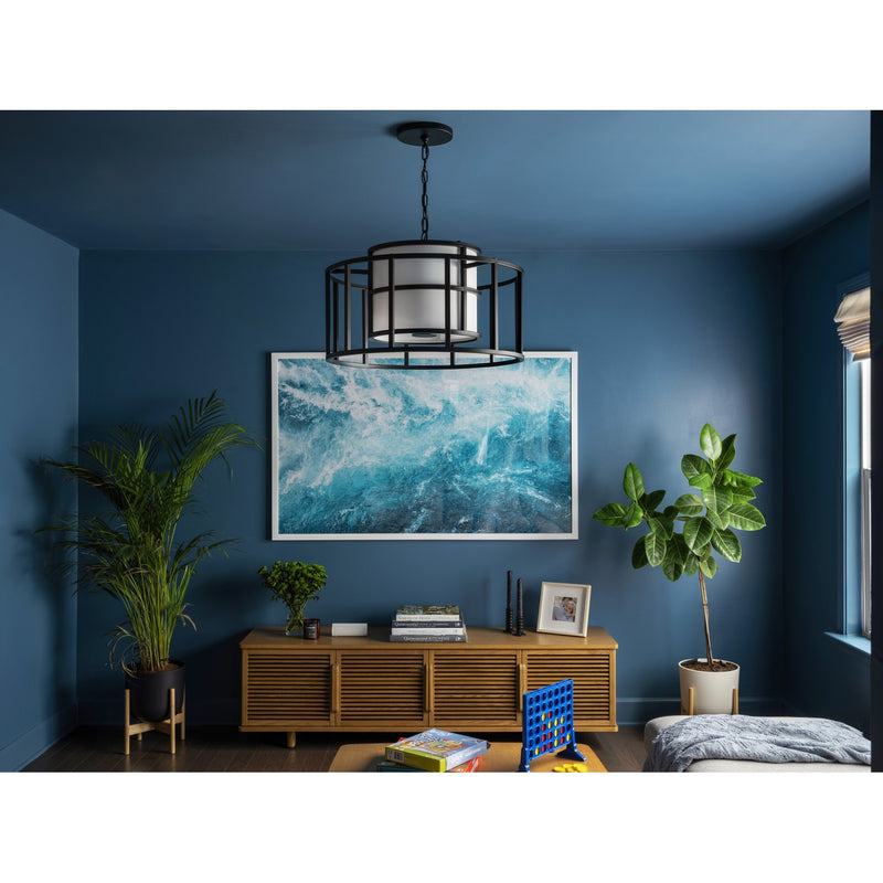 Hulton 5 Light 25" Pendant in Matte Black in a room setting