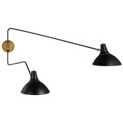 Charlton Large Double 2-Light Swing Arm Wall Lamp in Black