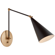Clemente Double Arm Library Swing Arm Wall Lamp in Black and Hand-Rubbed Antique Brass