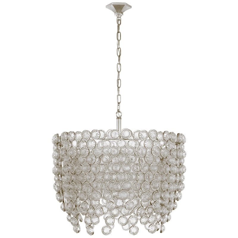 Milazzo Eight Light Chandelier in Burnished Silver Leaf and Crystal