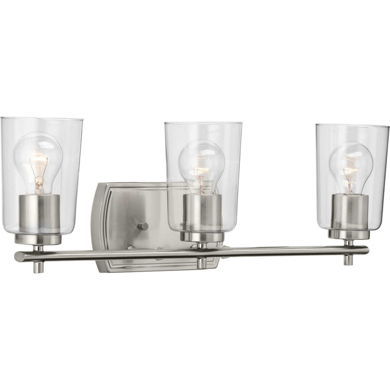 Adley 3-Light Clear Glass Bath Vanity Light in Brushed Nickel