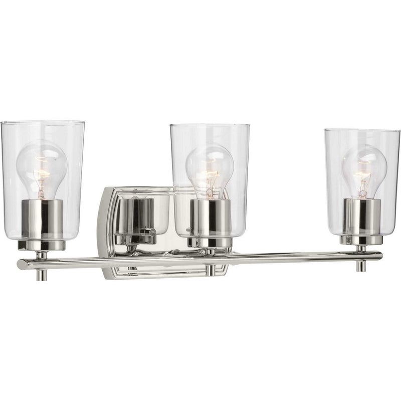 Adley 3-Light Clear Glass Bath Vanity Light in Polished Nickel
