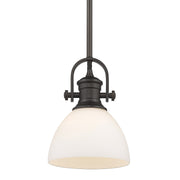 Hines Mini Pendant in Rubbed Bronze with Opal Glass