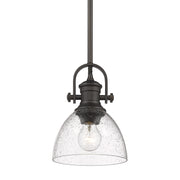 Hines Mini Pendant in Rubbed Bronze with Seeded Glass