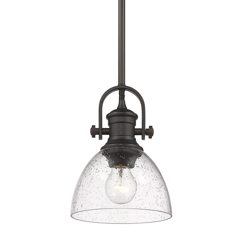 Hines Mini Pendant in Rubbed Bronze with Seeded Glass