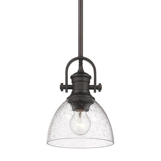 Hines Mini Pendant in Rubbed Bronze with Seeded Glass