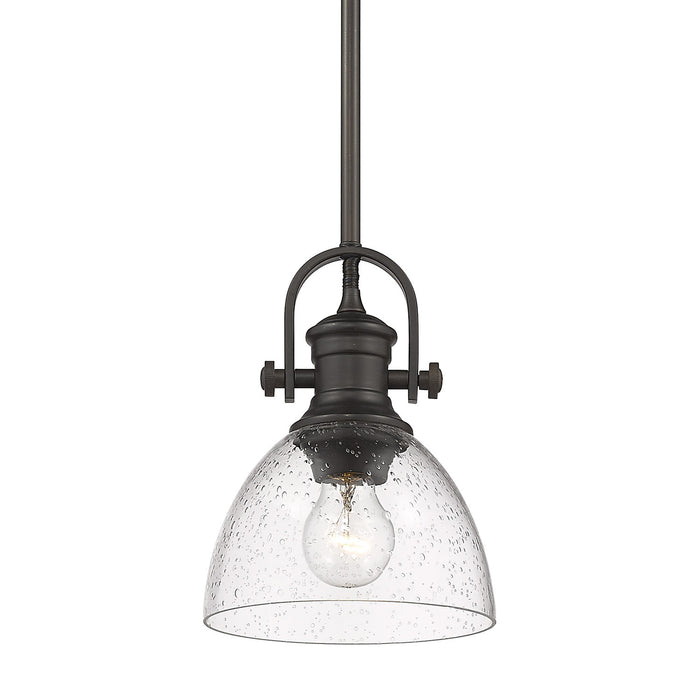 Hines Mini Pendant in Rubbed Bronze with Seeded Glass