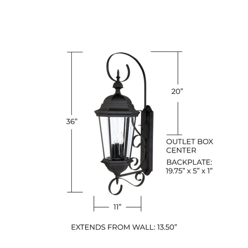 Carriage House 3-Light Outdoor Wall Lantern in Black