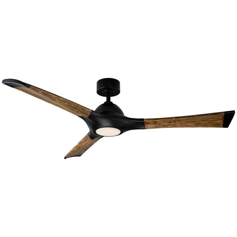 Woody 60" Outdoor Ceiling Fan with Light in Matte Black / Distressed Koa