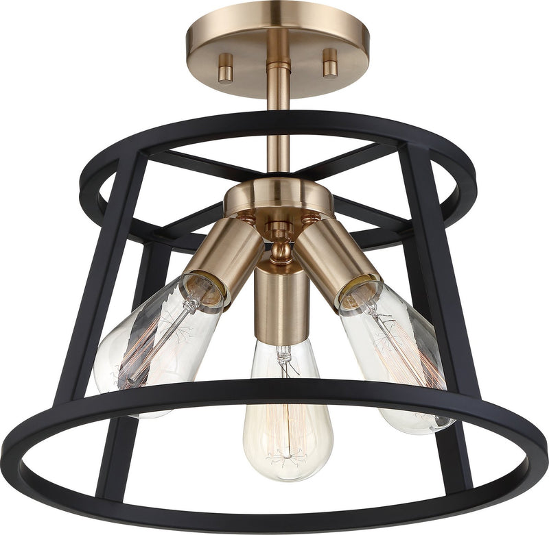 Chassis 3-Light Semi-Flush Mount in Copper Brushed Brass and Matte Black