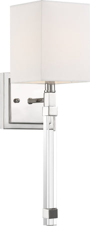 Thompson Wall Sconce in Polished Nickel and White Fabric