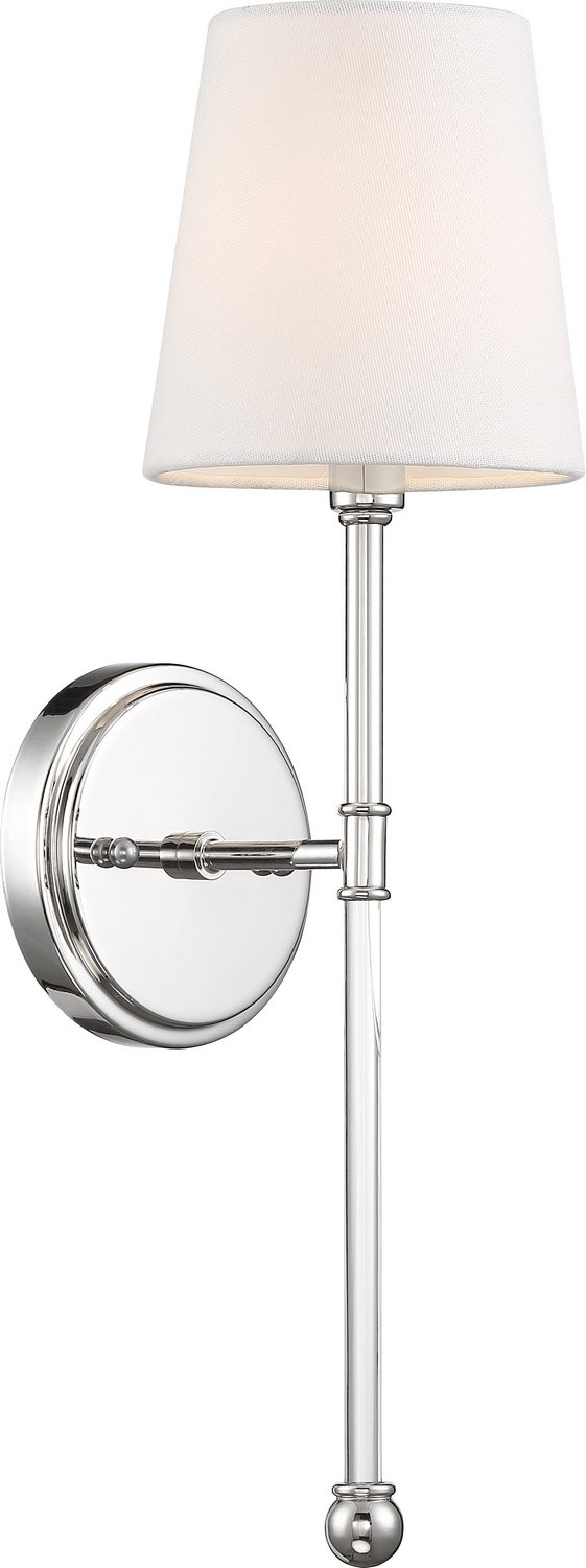 Olmstead Wall Sconce in Polished Nickel and White Fabric