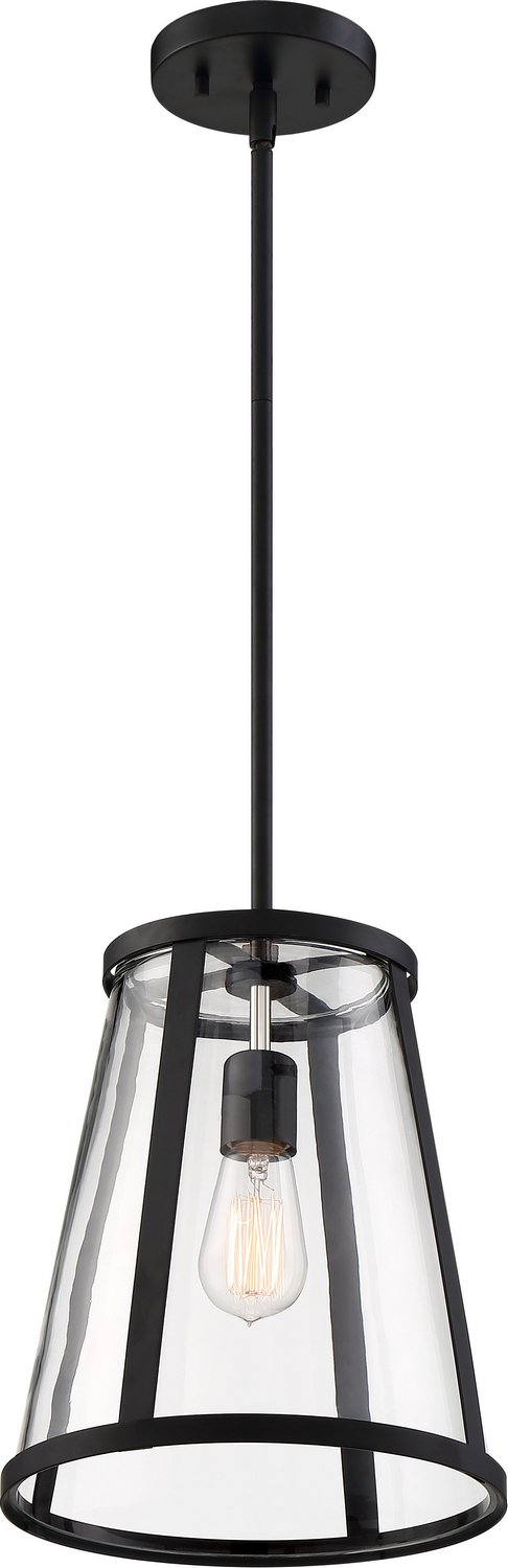Bruge Pendant in Matte Black and Clear Glass