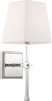 Highline Bath Sconce in Polished Nickel and White Fabric