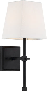 Highline Bath Sconce in Aged Bronze and White Fabric