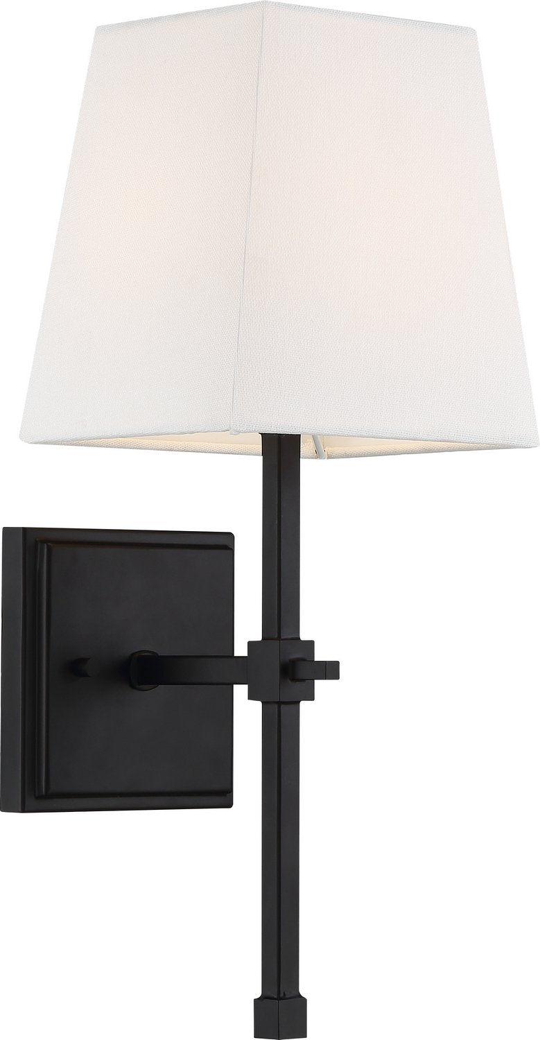 Highline Bath Sconce in Aged Bronze and White Fabric