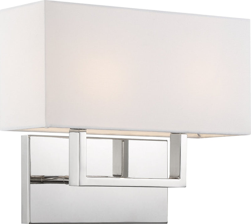 Tribeca 2-Light Wall Sconce in Polished Nickel and White Fabric