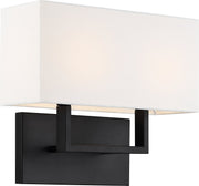 Tribeca 2-Light Wall Sconce in Aged Bronze and White Fabric