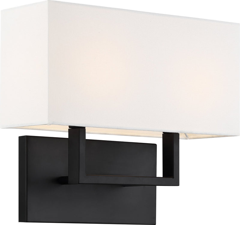 Tribeca 2-Light Wall Sconce in Aged Bronze and White Fabric