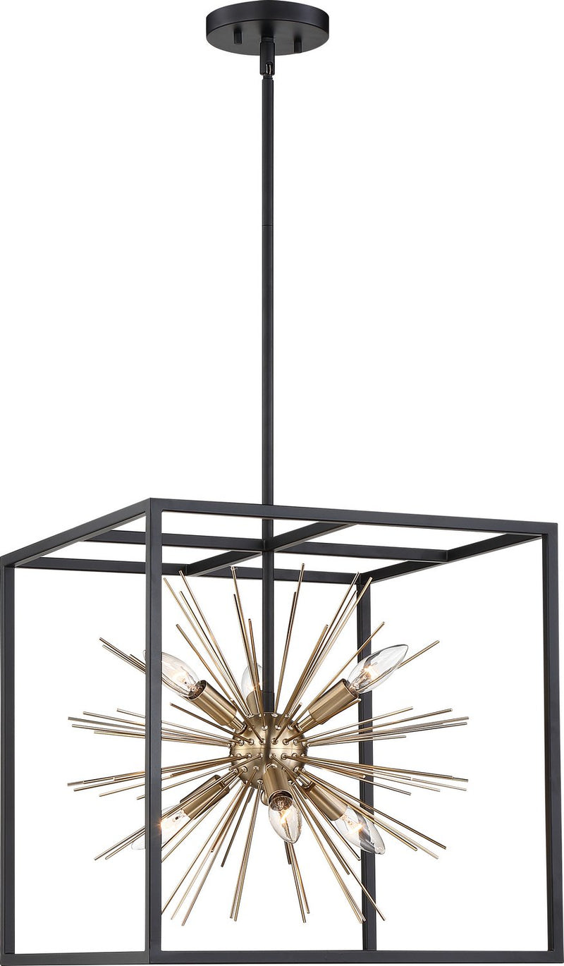 Spirefly 6-Light Pendant in Matte Black and Burnished Brass