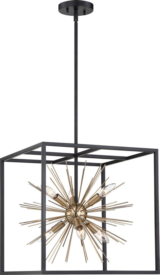 Spirefly 6-Light Pendant in Matte Black and Burnished Brass