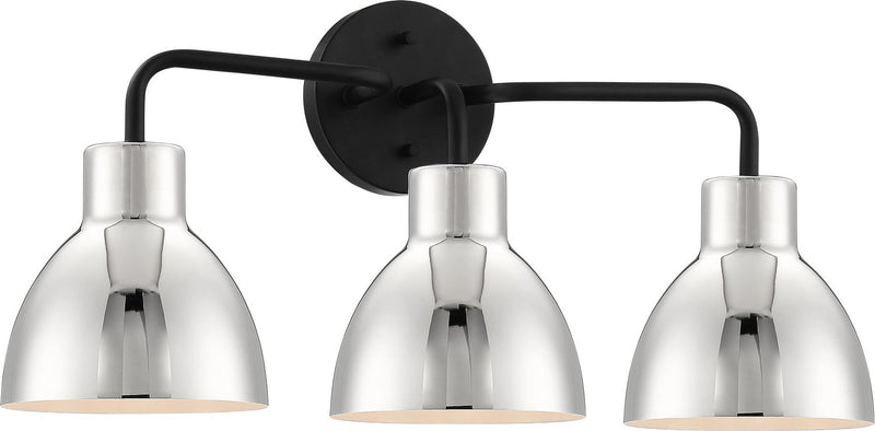 Sloan 3-Light Bath Vanity Light in Matte Black and Polished Nickel