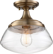 Kew Semi-Flush Mount in Burnished Brass and Clear