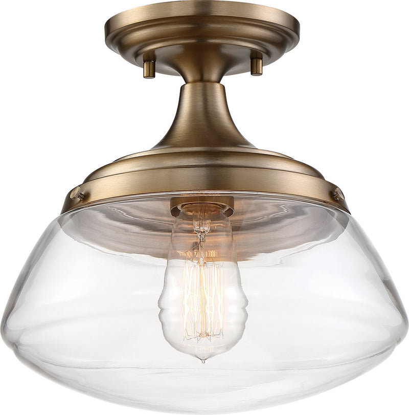 Kew Semi-Flush Mount in Burnished Brass and Clear