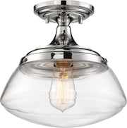 Kew Semi-Flush Mount in Polished Nickel and Clear Glass