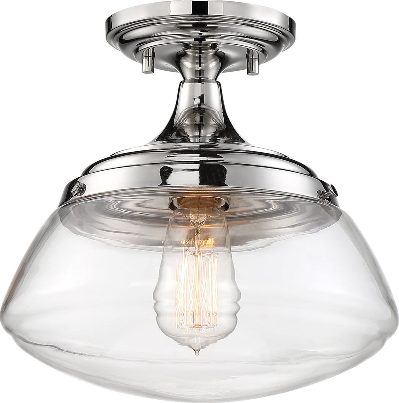 Kew Semi-Flush Mount in Polished Nickel and Clear Glass