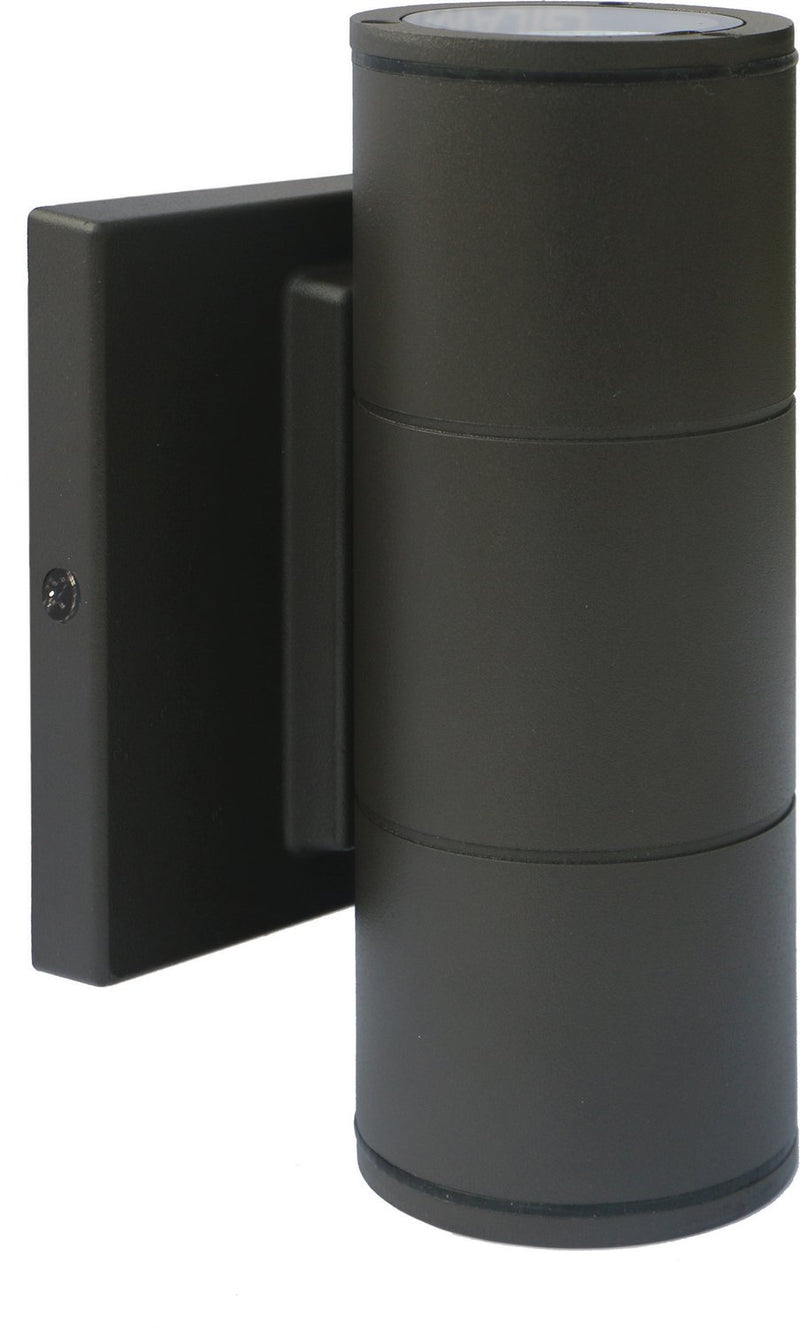 2-Light Small LED Outdoor Cylinder Wall Sconce in Bronze