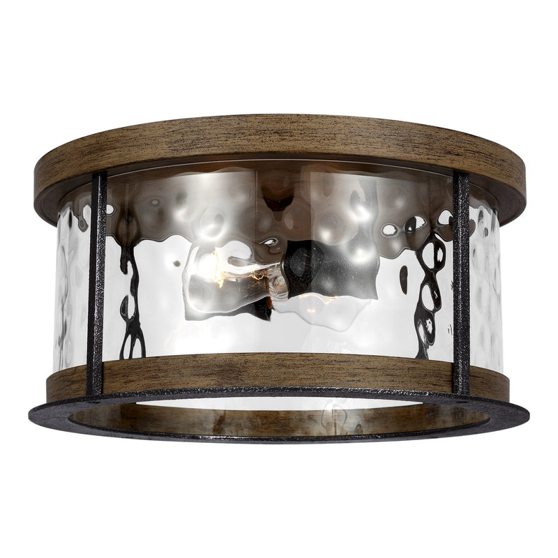 Angelo 2-Light Flush Mount in Distressed Weathered Oak / Slate Grey Metal