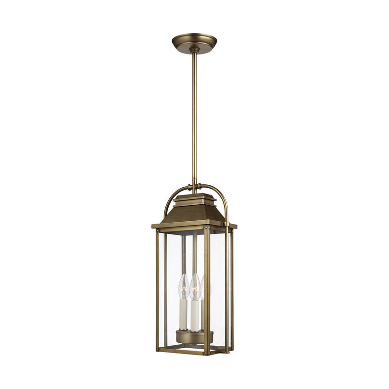 Wellsworth 3-Light Outdoor Lantern Pendant in Painted Distressed Brass