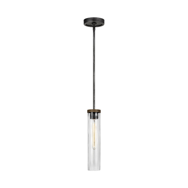 Angelo Tall Pendant in Distressed Weathered Oak / Slate Grey Metal