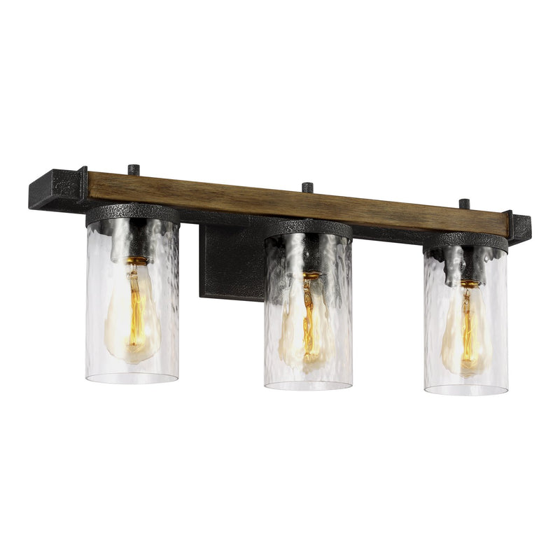 Angelo 3-Light Bath Vanity Light in Distressed Weathered Oak / Slate Grey Metal