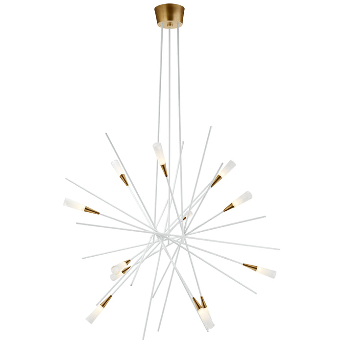 Stellar LED Chandelier in Matte White and Antique Brass