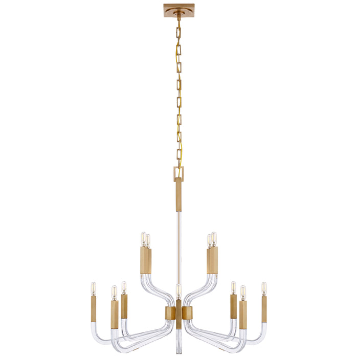 Reagan 12 Light Chandelier in Antique-Burnished Brass and Crystal