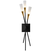 Stellar Triple Tail Wall Sconce in Matte Black and Antique Brass