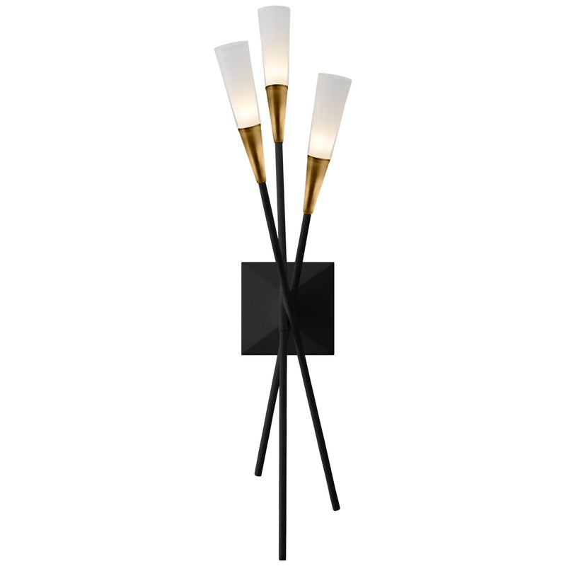 Stellar Triple Tail Wall Sconce in Matte Black and Antique Brass