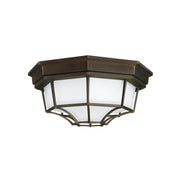 2-Light Frosted Glass Outdoor Flush Mount in Old Bronze