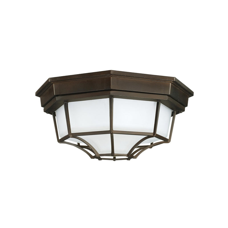 2-Light Frosted Glass Outdoor Flush Mount in Old Bronze