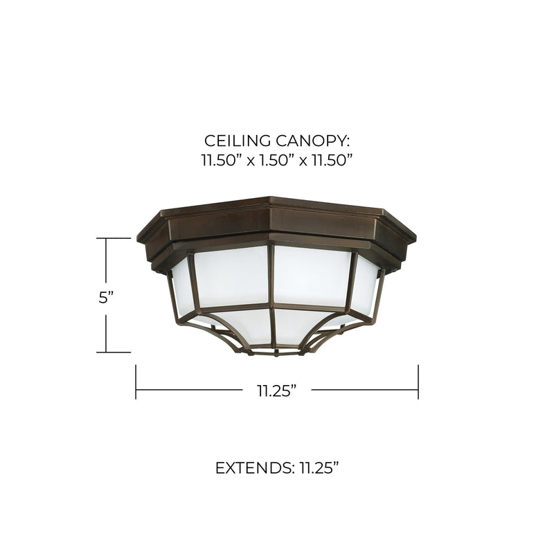 2-Light Frosted Glass Outdoor Flush Mount in Old Bronze