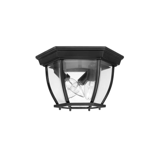 3-Light Beveled Glass Outdoor Flush Mount in Black