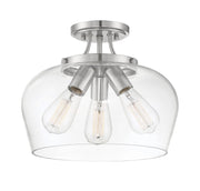 Octave 3-Light Clear Glass Semi-Flush Mount in Satin Nickel