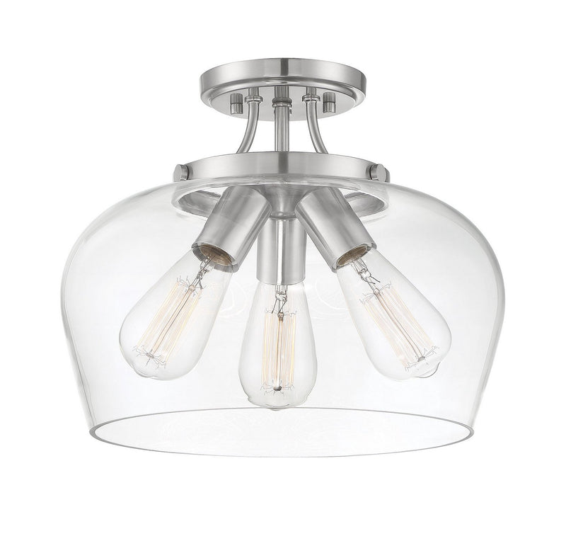Octave 3-Light Clear Glass Semi-Flush Mount in Satin Nickel